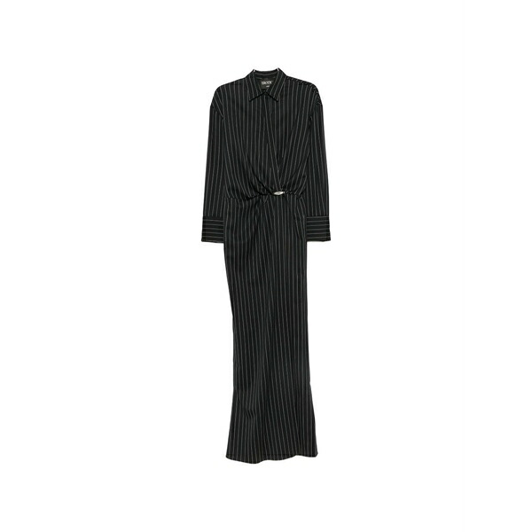 ドンダップ レディース ワンピース トップス Pinstripe-pattern wrap-style maxi dress Black｜asty