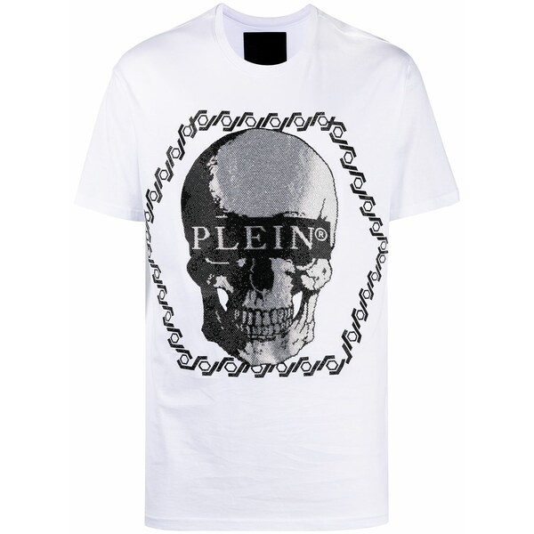 フィリッププレイン メンズ Tシャツ トップス Crystal-skull crew neck t-shirt White｜asty