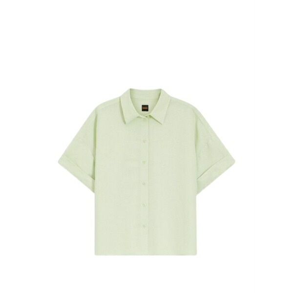 ボス レディース シャツ トップス Turn-up short-sleeve shirt Green|asty