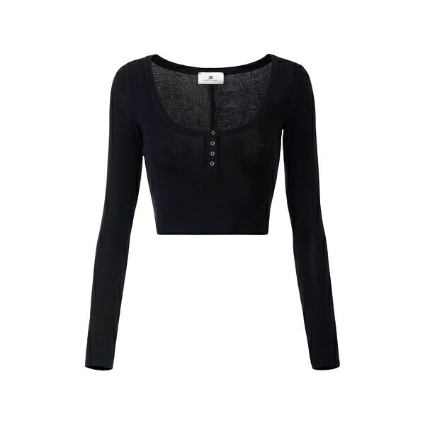 エリザベスフランキ レディース Tシャツ トップス Long-sleeve button top Black|asty