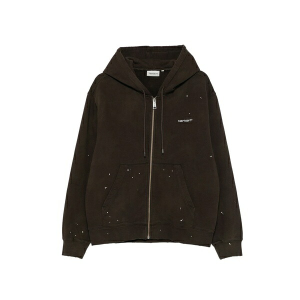 カーハート メンズ パーカー・スウェットシャツ アウター Paint-splatter zip-up hoodie Brown｜asty