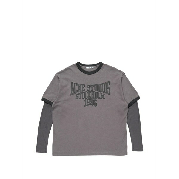アクネ ストゥディオズ レディース Tシャツ トップス Logo-print layered-sleeve t-shirt Grey|asty