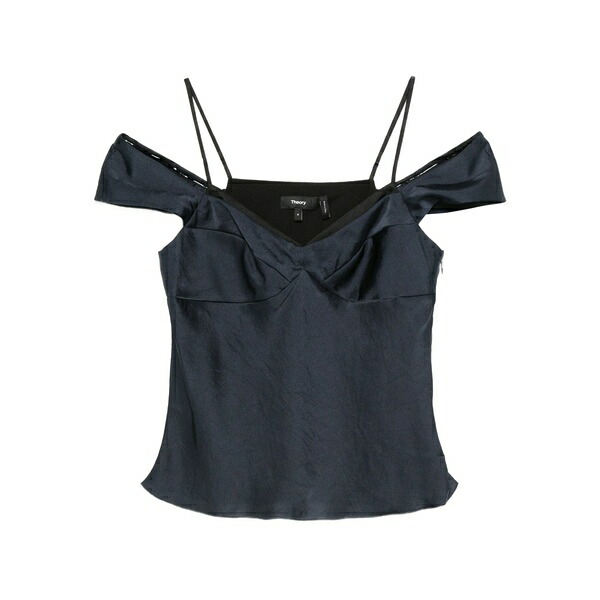 セオリー レディース シャツ トップス Off-shoulder satin top Blue|asty