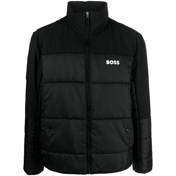 ボス メンズ ジャケット&ブルゾン アウター Logo-print panelled padded jacket Black|asty
