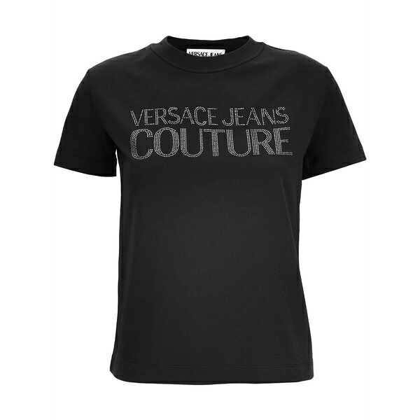 ベルサーチ レディース Tシャツ トップス Rhinestone-logo cotton t-shirt Black｜asty