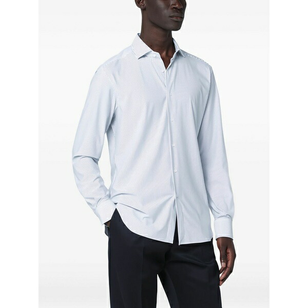 ザカス  メンズ プルオーバー トップス Long-sleeve striped-pattern shirt White