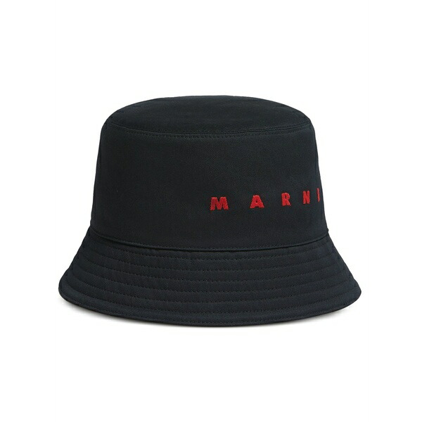 マルニ メンズ 鳥打ち帽 付属物 Logo-embroidered bucket hat Black