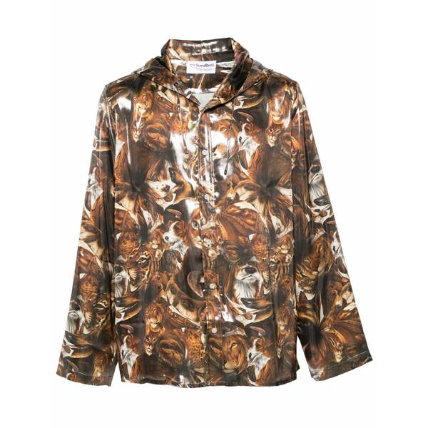 アクネ ストゥディオズ メンズ ジャケット＆ブルゾン アウター Graphic-print hooded lightweight jacket Brown｜asty