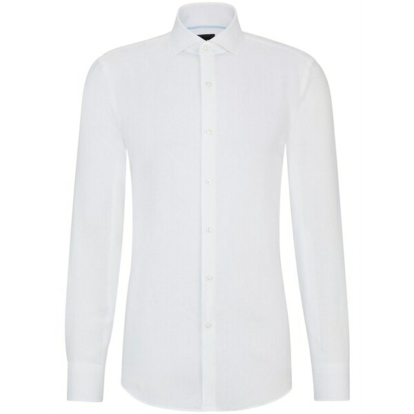 ボス メンズ シャツ トップス Spread-collar linen shirt White|asty
