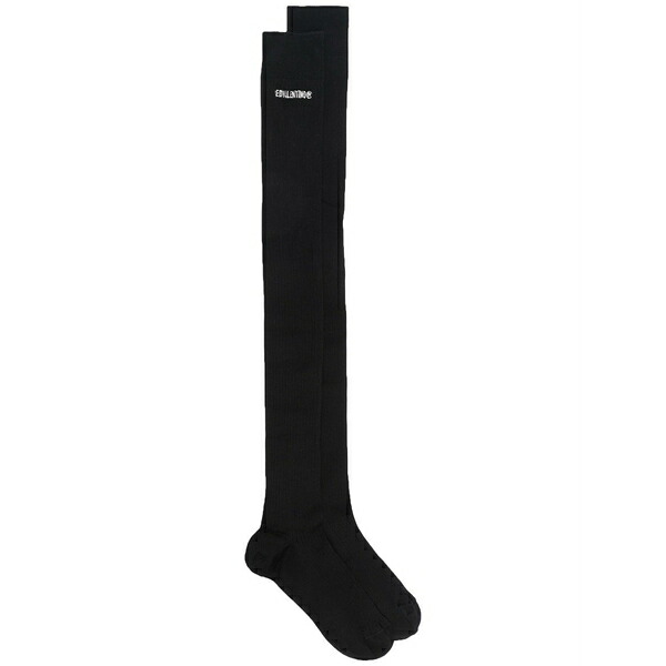 レッドヴァレンティノ レディース ソックス アンダー御召しもの Logo-embroidered thigh-high socks Black