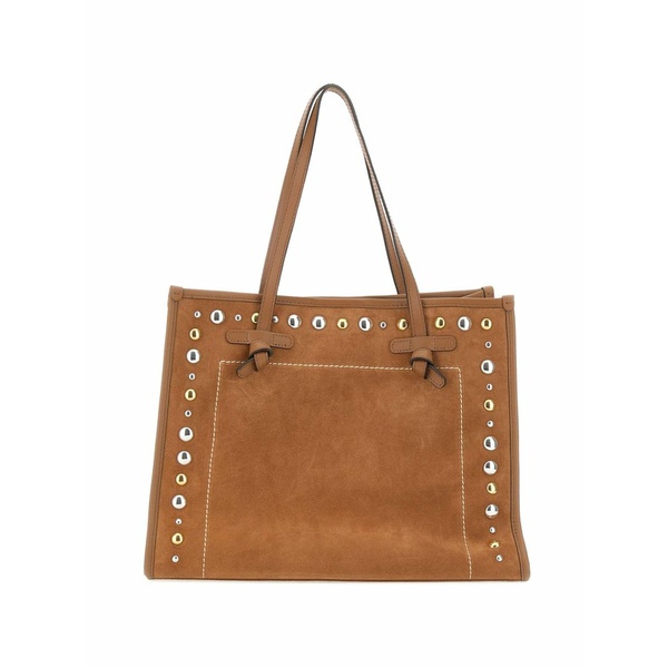 ジャンニ・キアリーニ レディース ショルダーバッグ 御徒面子 Marcella studded stitched suede shoulder bag Brown