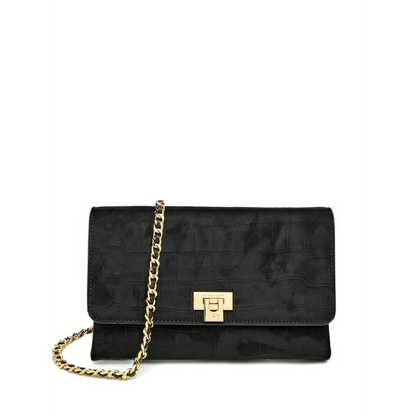 エリザベスフランキ レディース クラッチペダル御徒面子 御徒面子 Embossed chain clutch bag Black