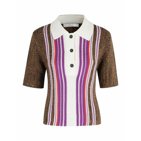 テラ レディース スポーツシャツ トップス Stripe-pattern polo top Brown