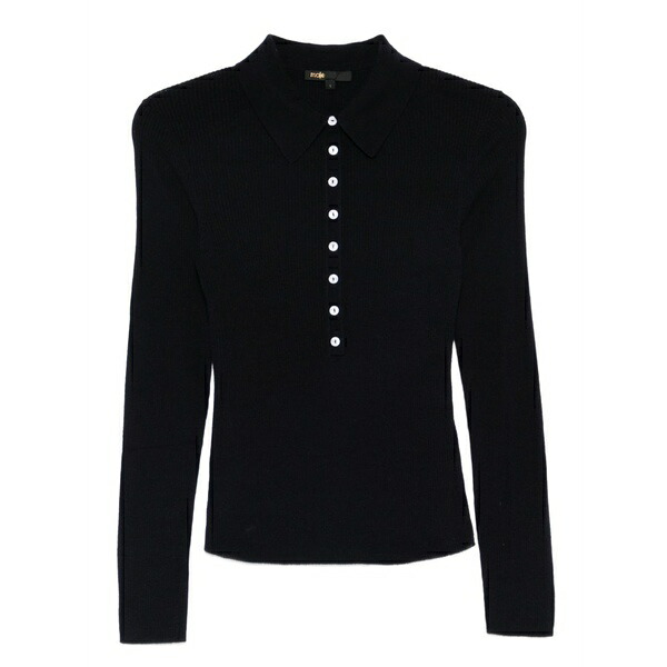 マージュ レディース スポーツシャツ トップス Long-sleeve knitted polo top   Blue