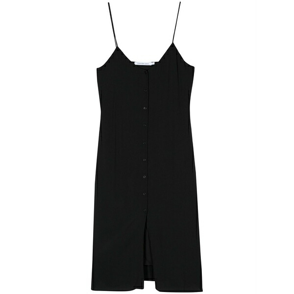 カルバンクライン レディース ワンピース トップス Logo-print buttoned midi dress Black｜asty