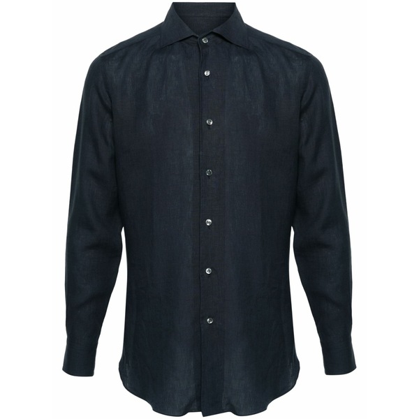 ブリオーニ メンズ シャツ トップス Classic-collar linen shirt Blue｜asty