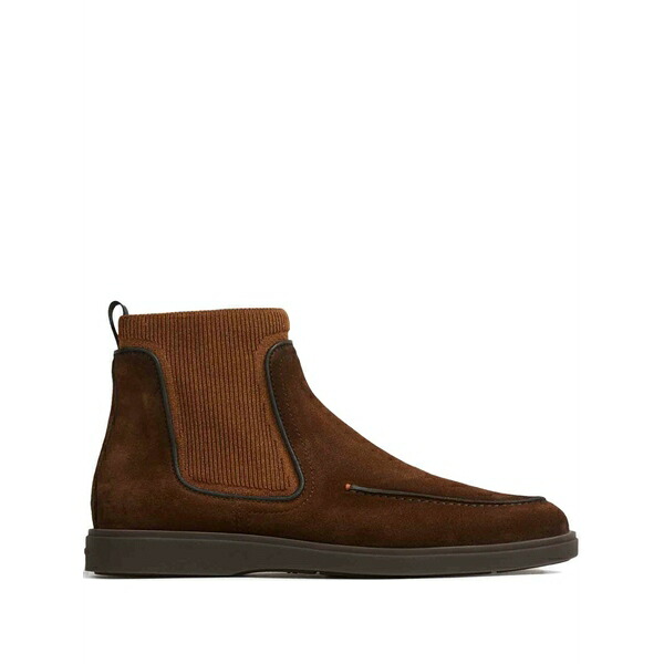 サントーニ メンズ ブーツ シューズ Ribbed panel leather boots Brown