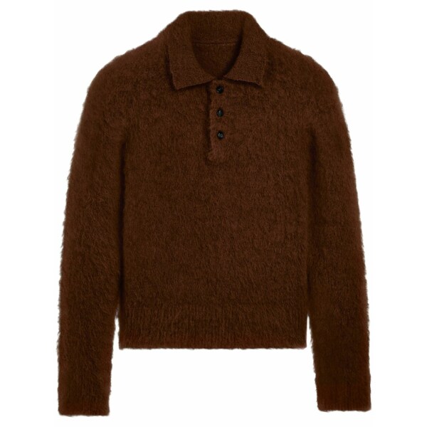 アミ メンズ ニット&セーター アウター Brushed-finish polo-collar jumper Brown｜asty
