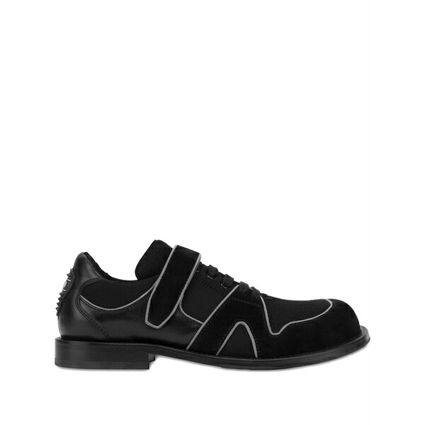 モスキーノ メンズ スリッポン・ローファー シューズ Strap-detailed lace-up loafers Black｜asty