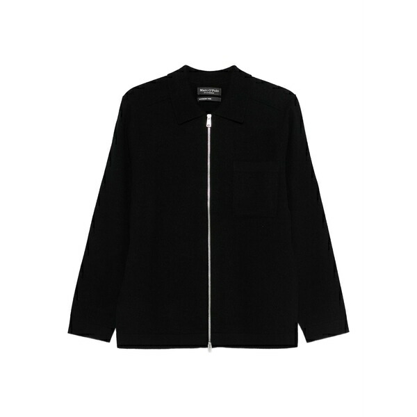 マルコポーロ メンズ カーディガン アウター Zip-up chest-pocket cardigan Black｜asty