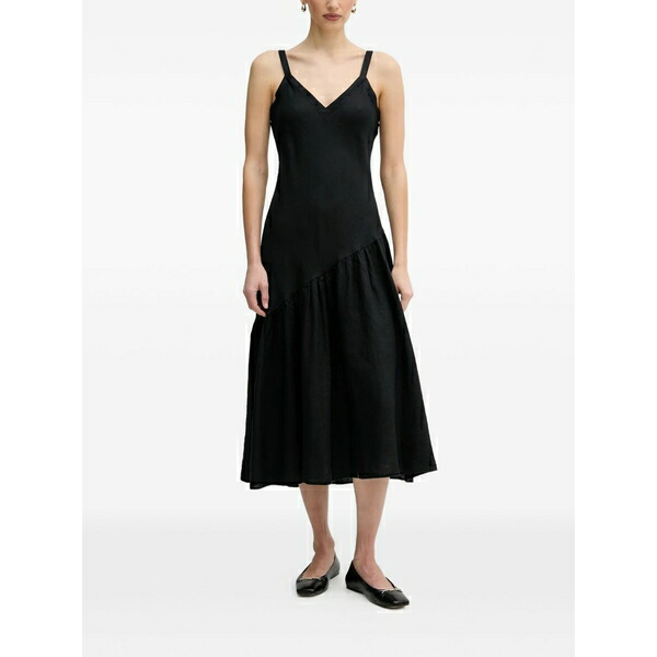 ダナ キャラン ニューヨーク レディース ワンピース トップス V-neck ruffled midi dress Black｜asty