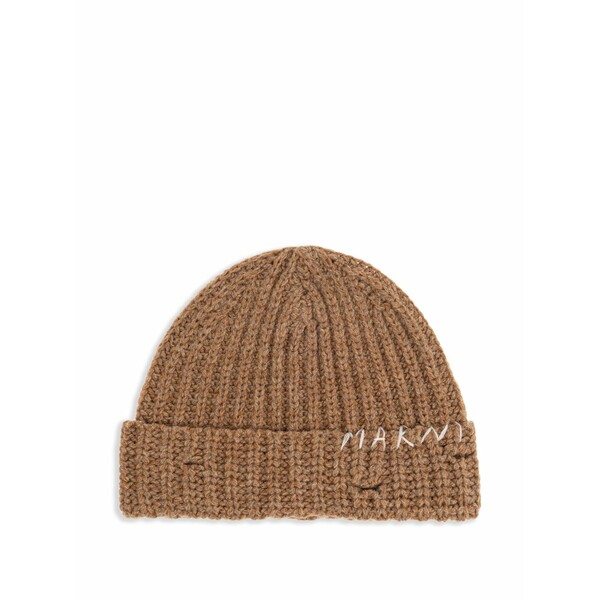 マルニ メンズ 帽子 アクセサリー Virigin-wool beanie Brown|asty