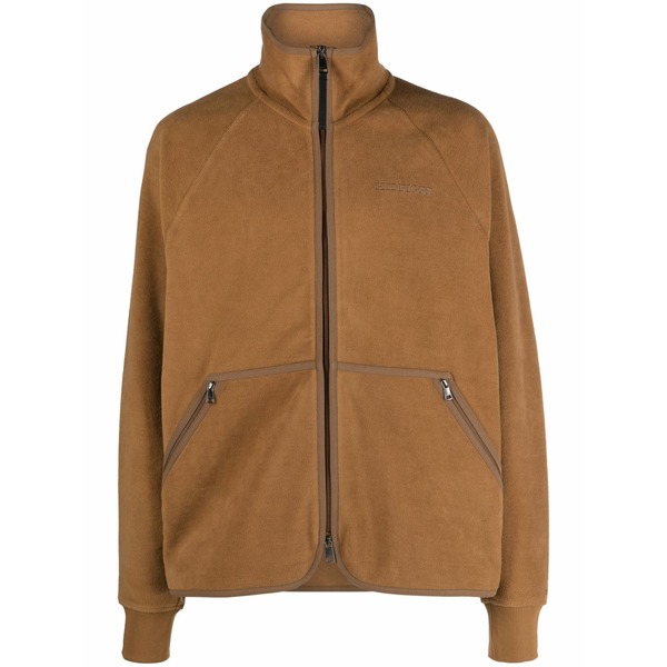 トミー ヒルフィガー メンズ パーカー・スウェットシャツ アウター Logo-embroidered fleece-texture sweatshirt Brown｜asty