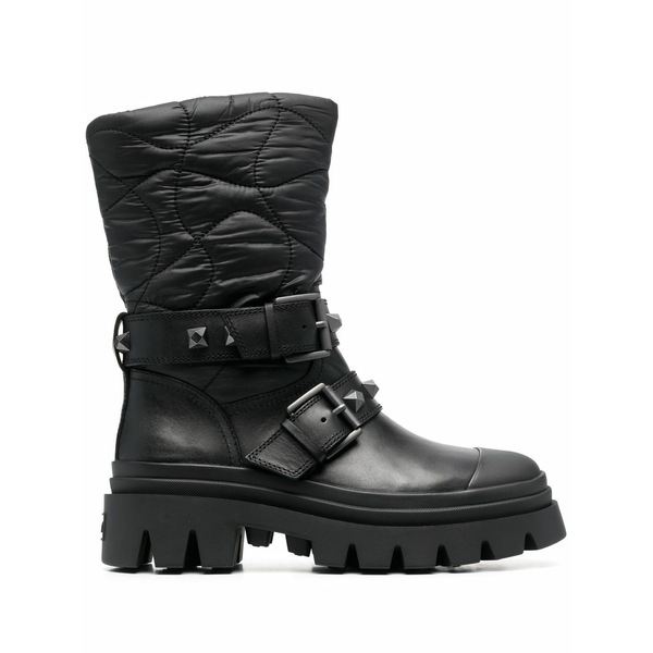 木灰 レディース ブーツ シューズ Buckle-detail faux leather boots Black ブーツ-エンジニア-靴