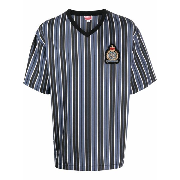 ケンゾー メンズ プルオーバー トップス Logo-patch striped t-shirt Blue