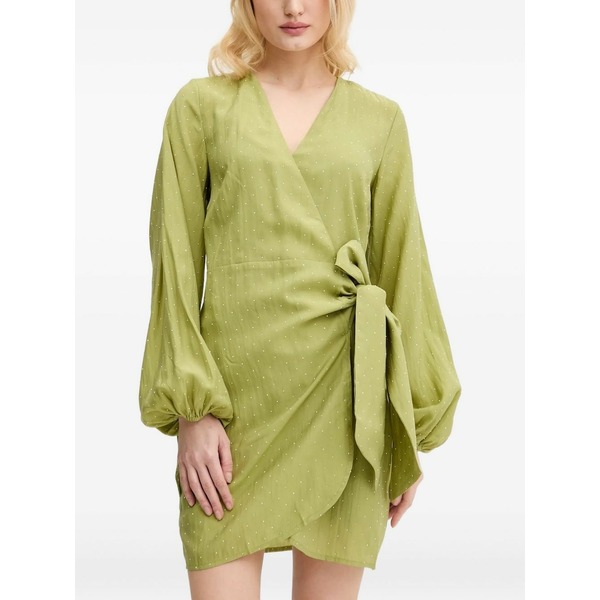 ネバーフリードレスド レディース ワンピース トップス Embellished mini wrap dress Green|asty