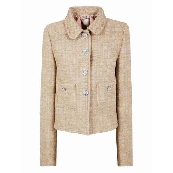 ヌメロ ヴェントゥーノ レディース 上衣＆上衣 アウター Long-sleeved tweed jacket Gold