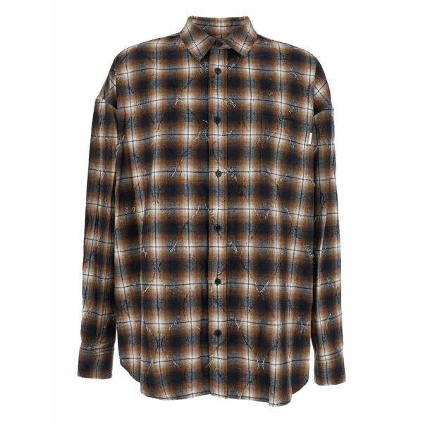 ジュン・ジー メンズ シャツ トップス Argyle check damaged shirt Brown|asty