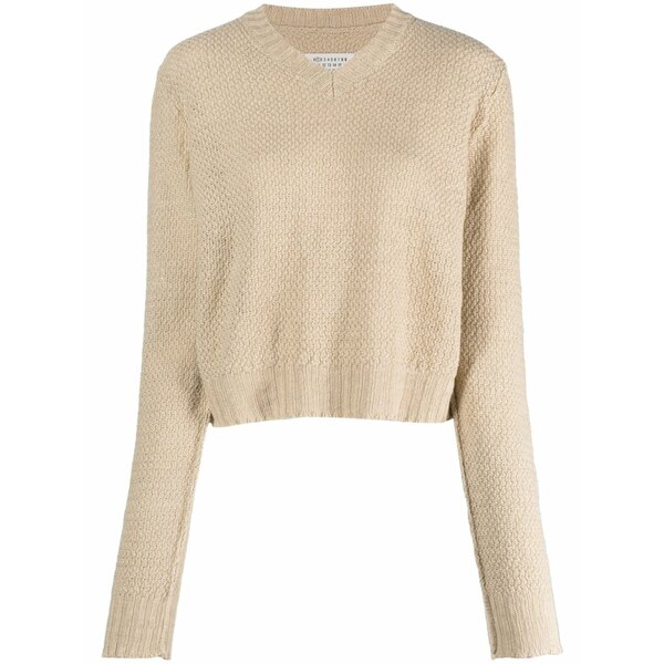 マルタンマルジェラ レディース 編み物\u0026ティーシャツ アウター V-neck basket-weave jumper Neutrals