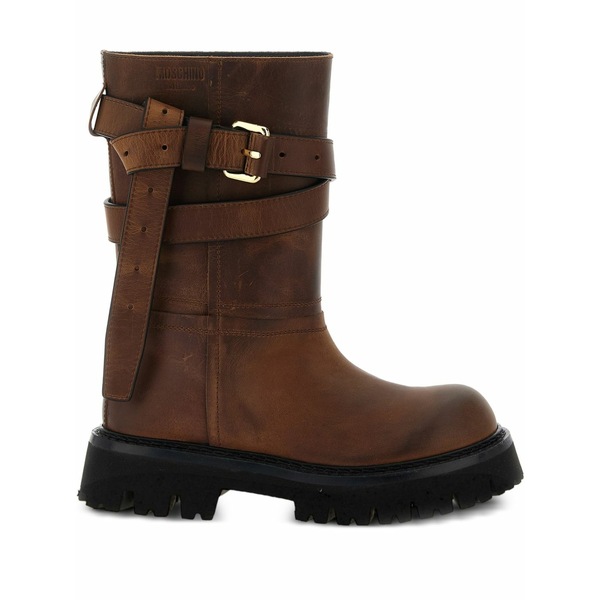 モスキーノ レディース ブーツ シューズ Buckled leather boots Brown|asty