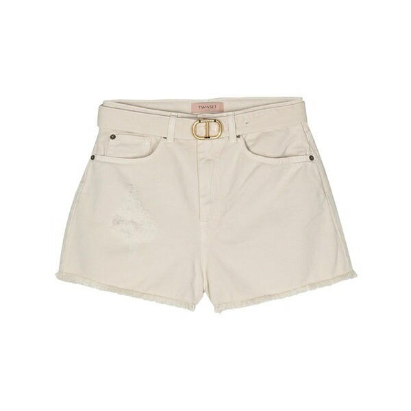 ツイン仕掛ける レディース 心地好いズボン下 ボトムス Frayed belted denim shorts Neutrals