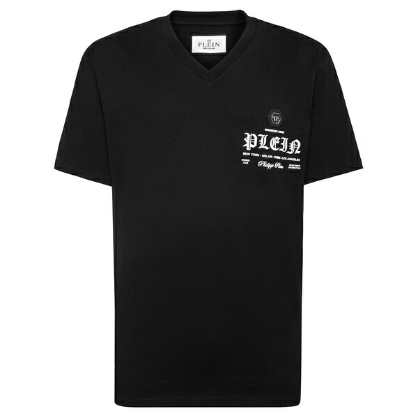 フィリップ飾り気の無い メンズ プルオーバー トップス Logo-print v-neck t-shirt Black