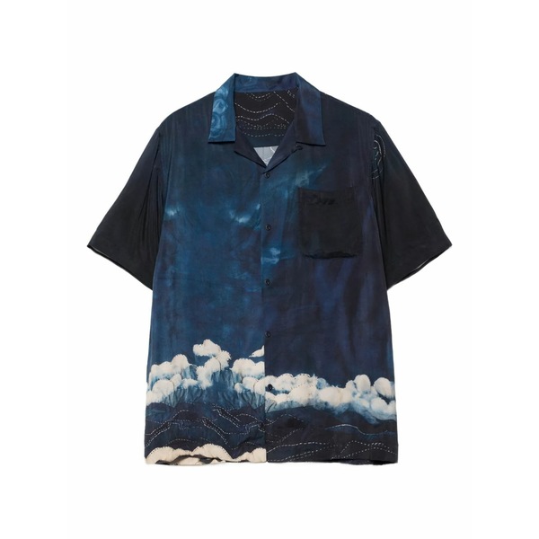 マハリシ メンズ シャツ トップス 6230 boro crane graphic shirt Blue｜asty 70,290円