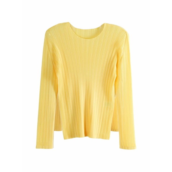 プリーツ プリーズ イッセイ ミヤケ レディース Tシャツ トップス Pleated long-sleeved top Yellow｜asty