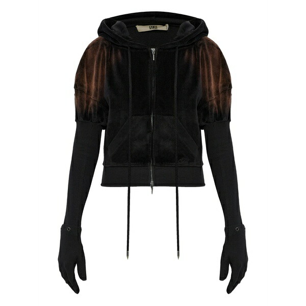 ナウルズ レディース パーカー・スウェットシャツ アウター Paris zip-fastening velvet hoodie Brown
