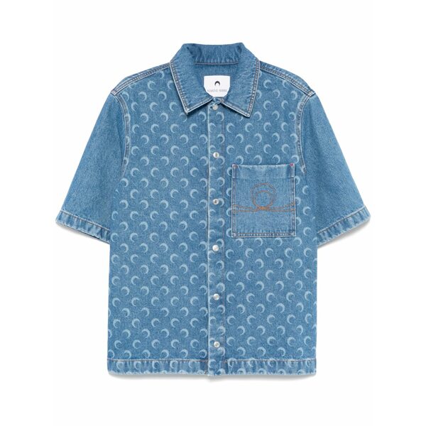 マリーン セル メンズ シャツ トップス Moon laser denim shirt Blue｜asty