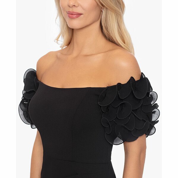 エスケープ レディース ワンピース トップス Off-The-Shoulder Ruffled-Sleeve Gown Black  スーツ・セットアップ