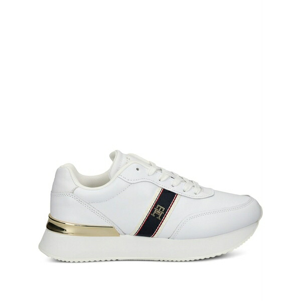 トミー ヒルフィガー レディース スニーカー シューズ Leather striped low-top sneakers White