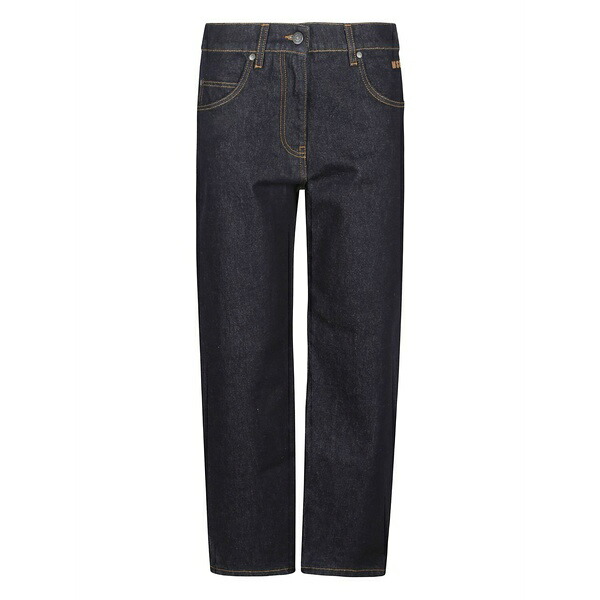 エムエスジイエム レディース デニムパンツ ボトムス Logo-plaque straight-leg jeans Blue|asty