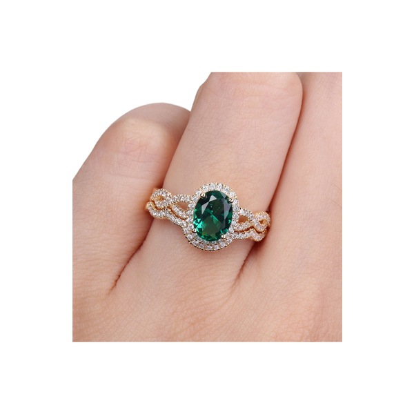 デルマール レディース リング Sterling CZ Oval Green Silver Ring 