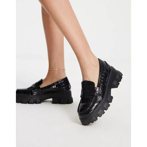 最大51％オフ！ グラマラス レディース スリッポン ローファー シューズ Glamorous chunky loafers in black  croc Black www.q8india.com