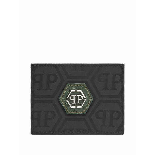 フィリップ飾り気の無い メンズ がま口 付属品 Logo-plaque cardholder Black 財布・ケース-メンズ財布