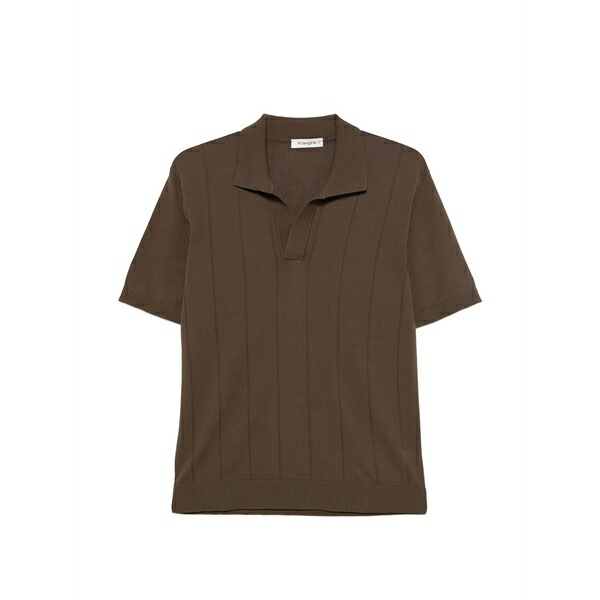 カングラ メンズ Tシャツ トップス Pointelle-knit polo-collar t-shirt Brown｜asty