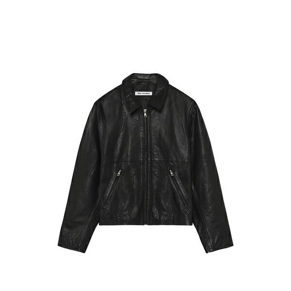 ウォンハンドレッド メンズ コート アウター Collared leather jacket Black|asty