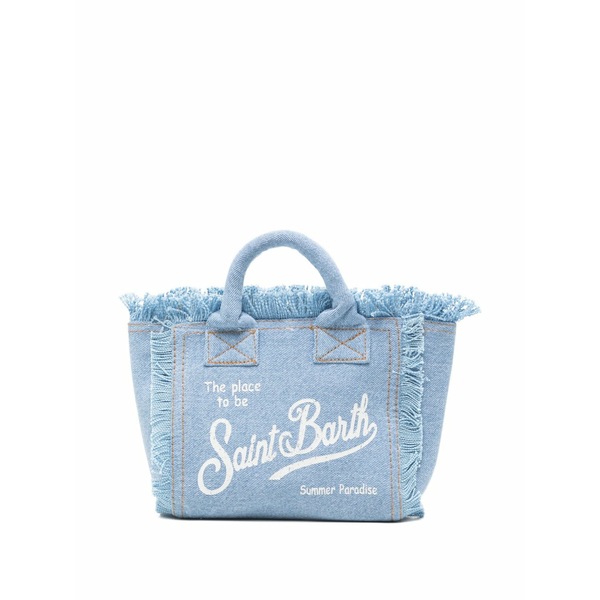 エムシーツーセイントバース レディース うしろ側容器に並べる・背嚢 御徒面子 Mini vanity frayed logo-print tote bag Blue