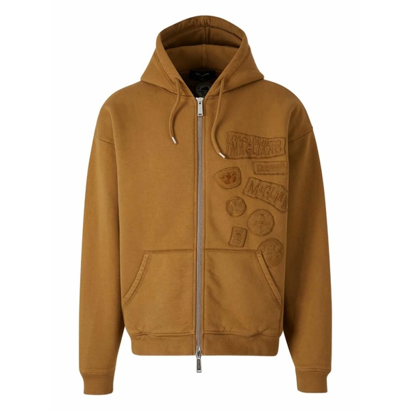 ディースクエアード メンズ パーカー・スウェットシャツ アウター Logo-patch zip-up hoodie Brown